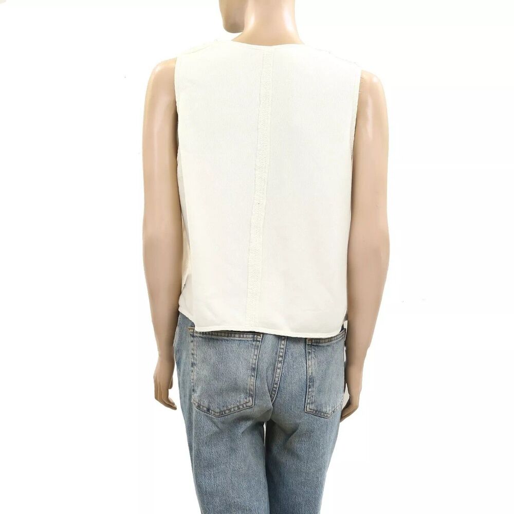 Free People Wonderstruck Vest Blouse Top Floral Crochet Lace Tie Ivory M 279557 - Picture 7 of 8